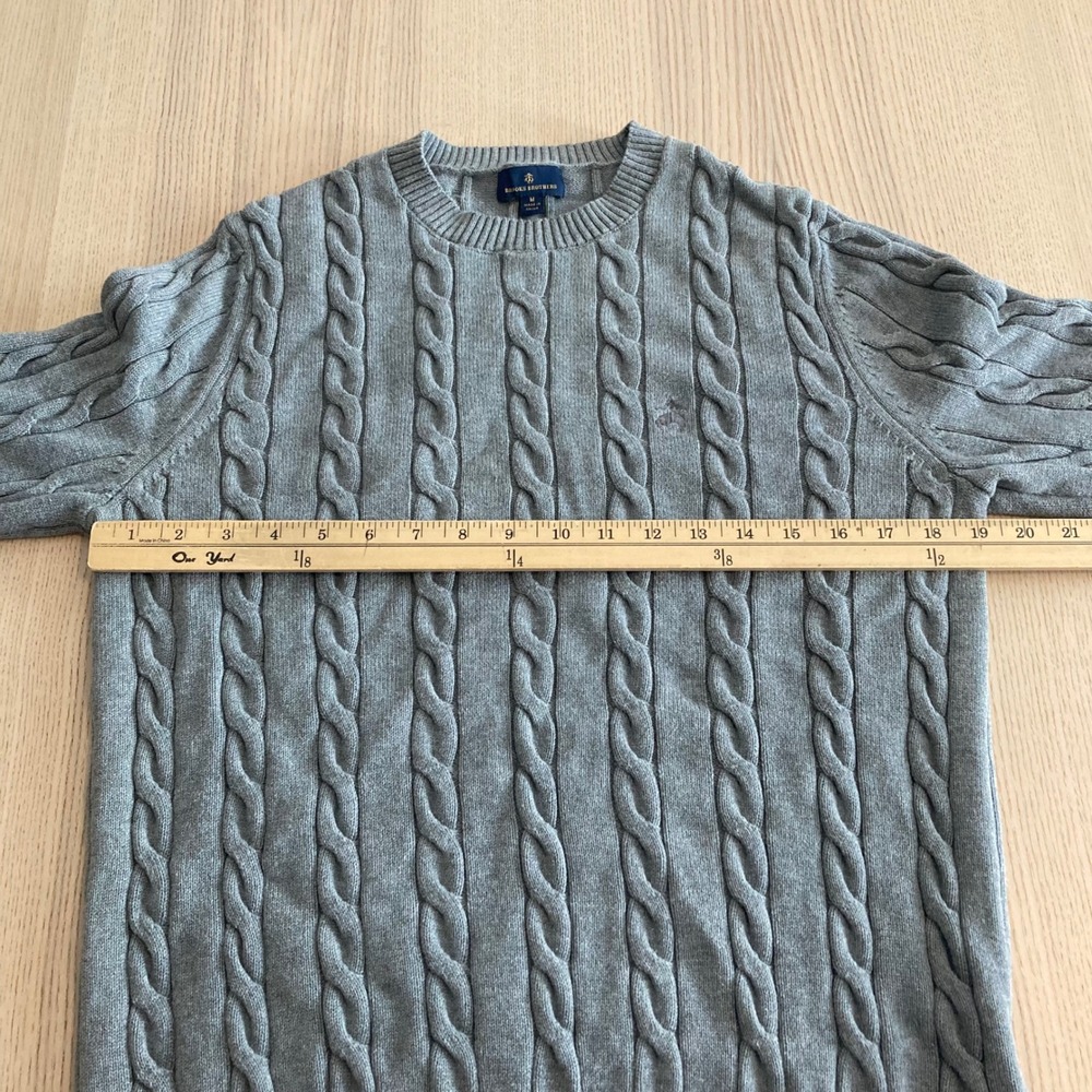 Brooks Brothers Sweater Mens Medium Grey Cable Knit Crew Neck Cotton Pullover - Picture 8 of 12